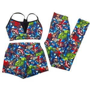 Advenger sports bra, shorts, and capri set.